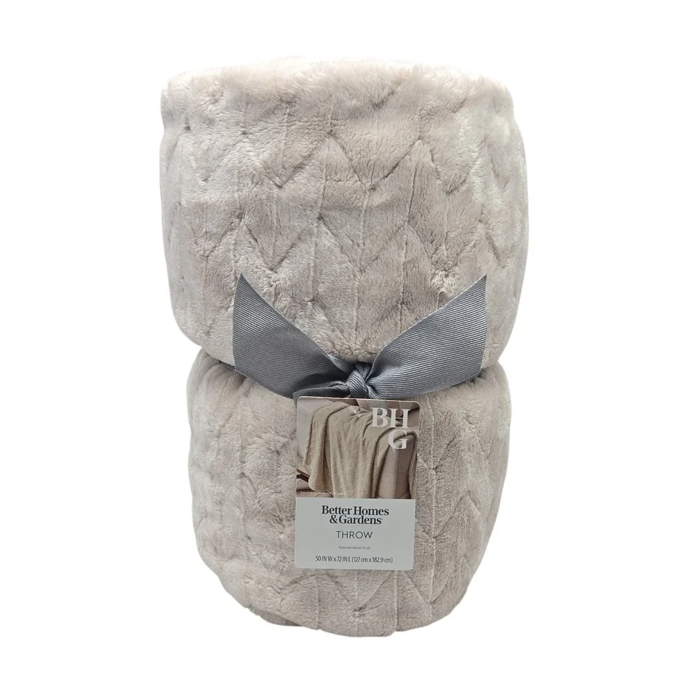 Better Homes and Gardens Throw Blanket Beige Textured Plush Minimalist 50x72